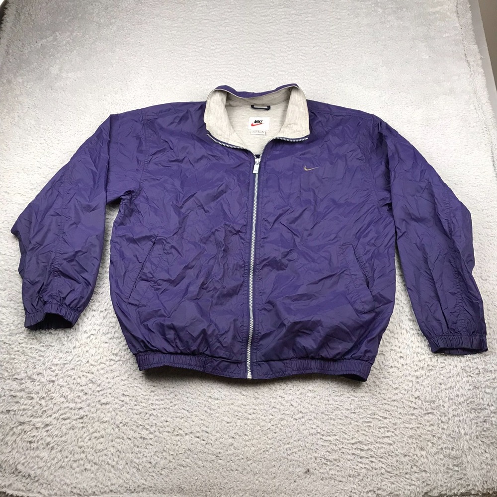 Vintage 90s Nike Track Jacket Womens L Purple Zip Up Lined Windbreaker *Flaws